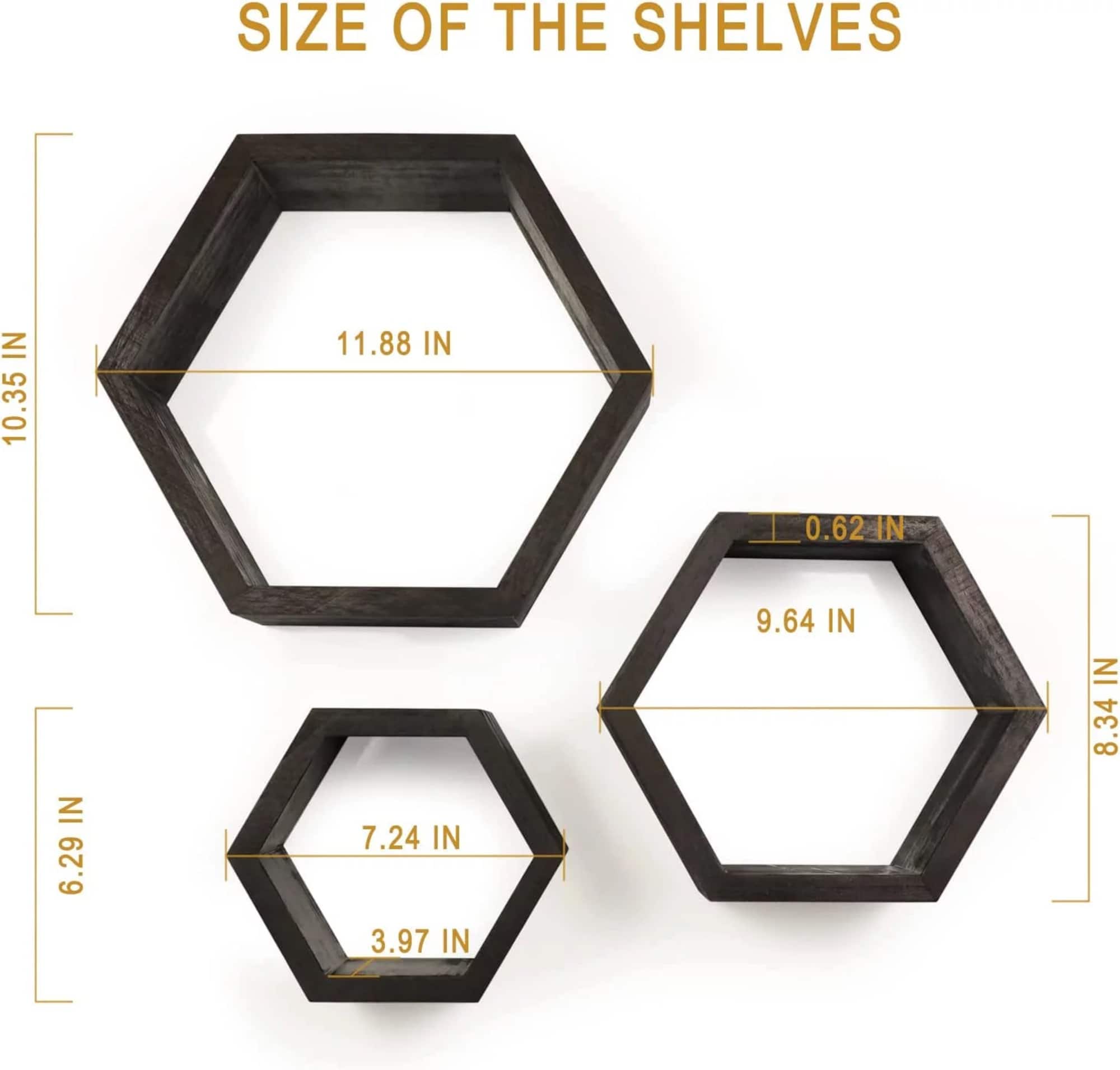 Black Hexagon Floating Shelves Set